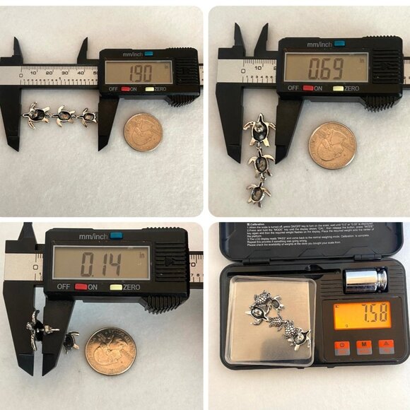 VTG Kabana Sterling Silver 925 Dimensional Sea Turtle Trio Dangle Drop Earrings - Picture 10 of 16